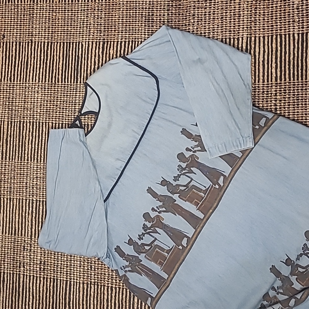 RARE VINTAGE EGYPTIAN PRINT DENIM DRESS - Picture 2 of 15